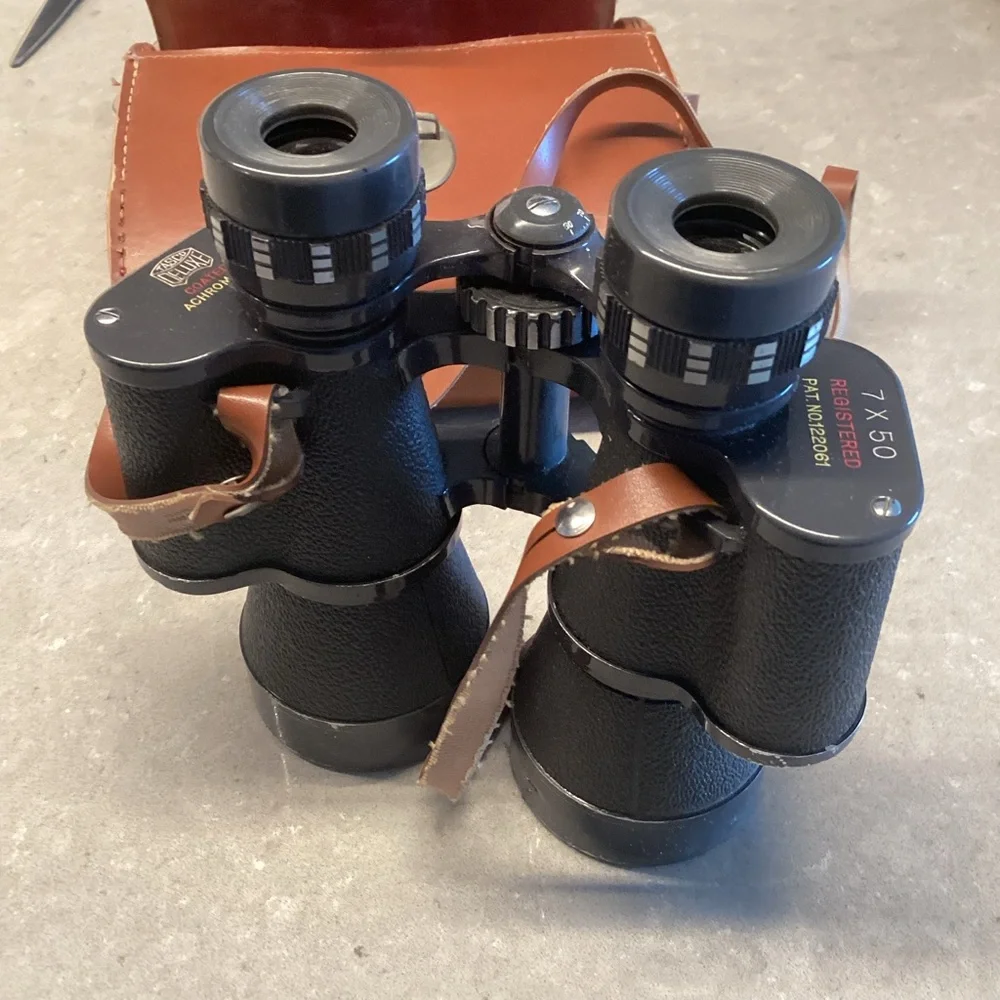 Vintage Black 7x50 Binoculars with Leather Case